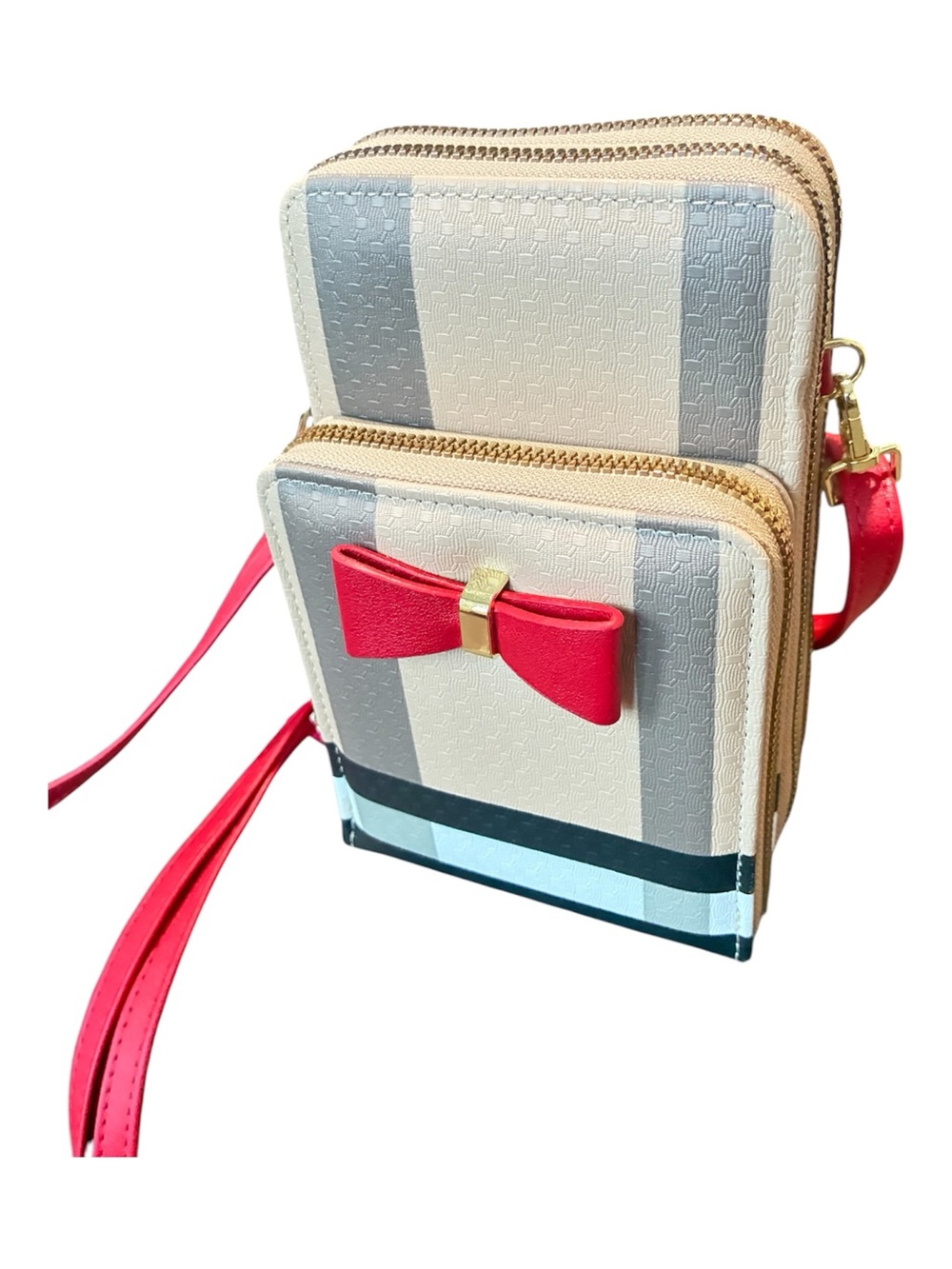 Striped Crossbody Phone Bag with Pink Bow Accent